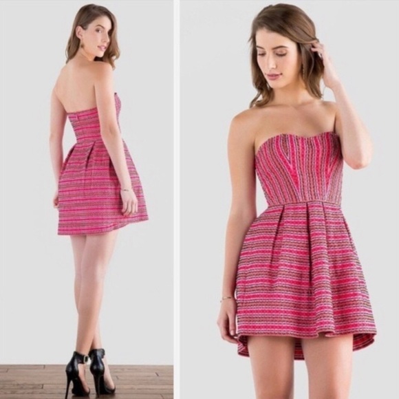Francesca’s Aina Be Neon Pink Strapless Fit and Flair Dress Sz Sm - Picture 1 of 11
